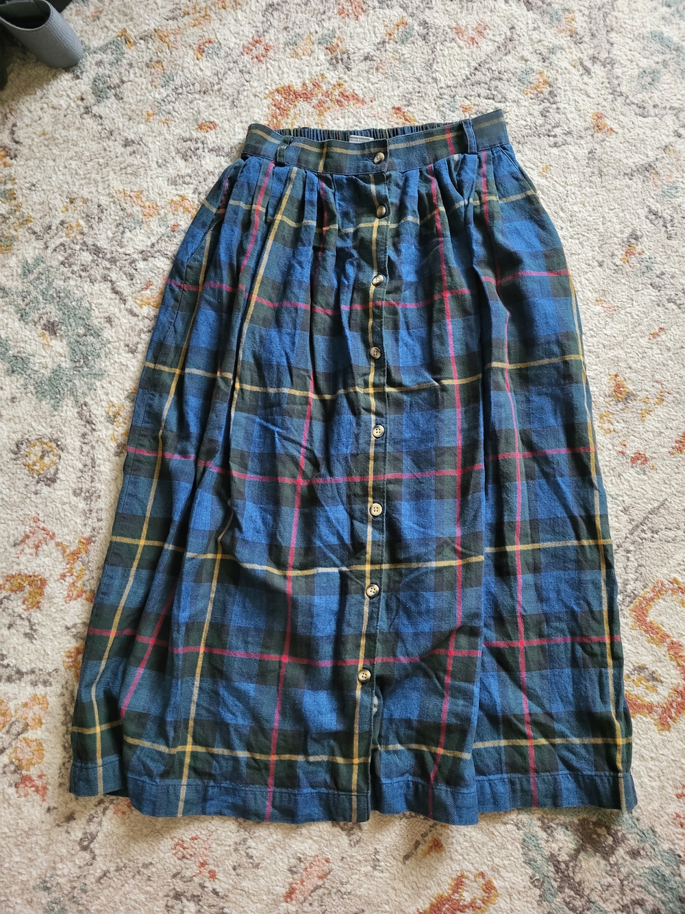 Vintage Talbots Blue Plaid Button-Front Midi Skirt